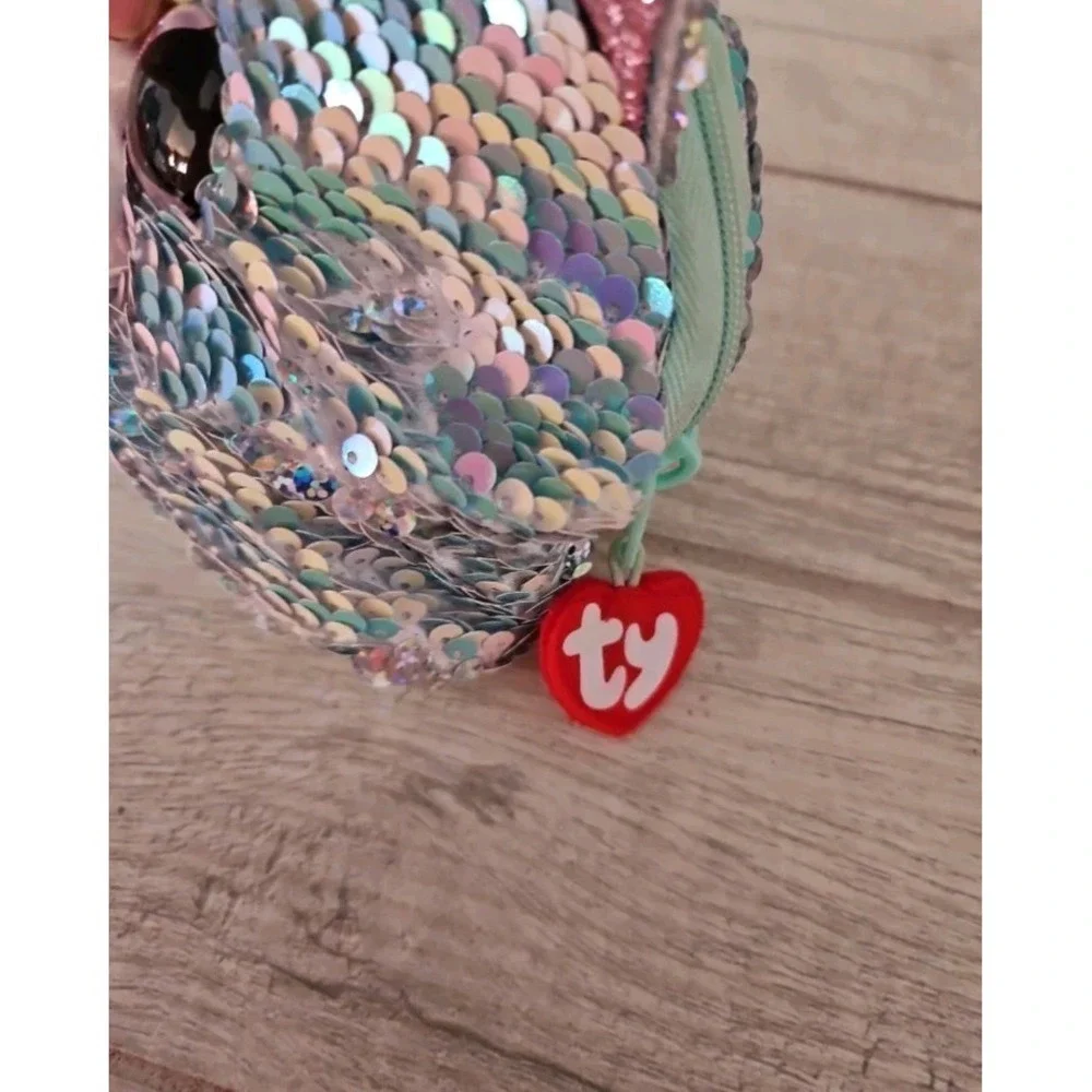 TY Fashion Blue Flippy Sequin Accessory Bag, Cosmetic Bag Whimsy the Cat